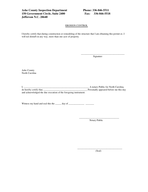 Erosion Control, Ashe County form, first page