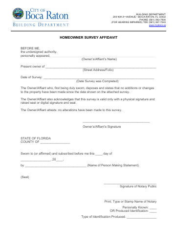 First page of the Homeowner Survey Affidavit