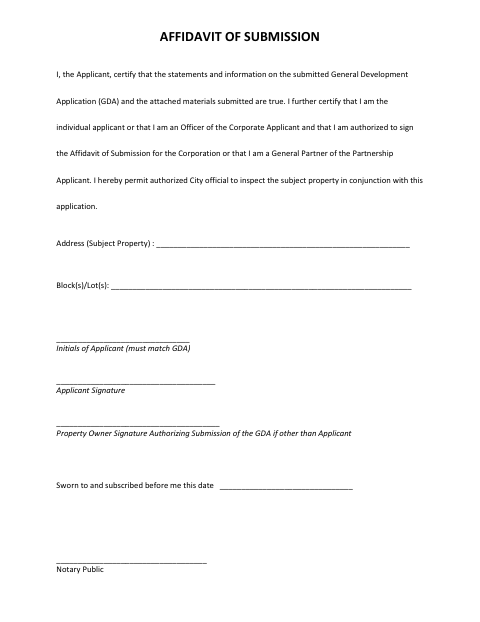 First page of the Affidavit of Submission