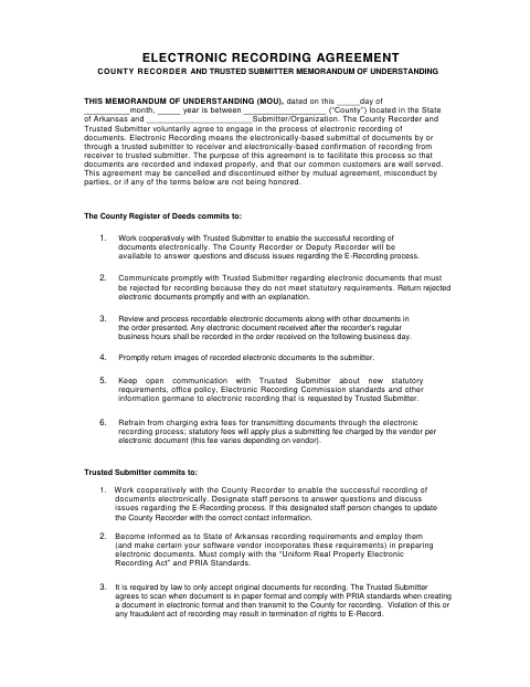 Electronic Recording Agreement, Chicot County form, first page