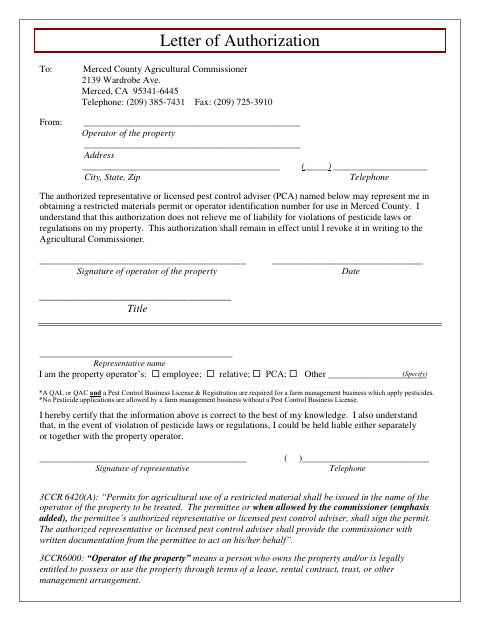 First page of the Letter of Authorization