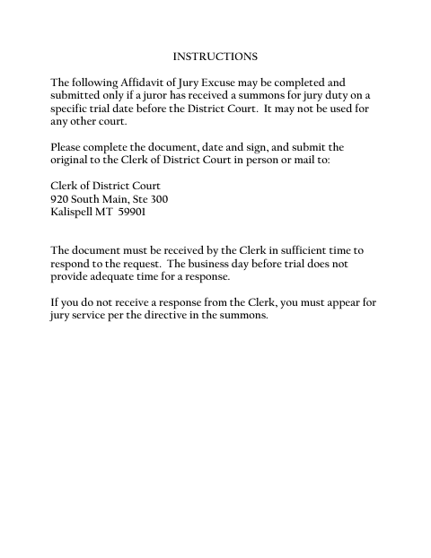First page of the Affidavit of Jury Excuse
