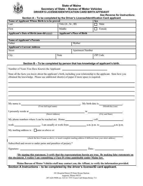 Birth Affidavit first page