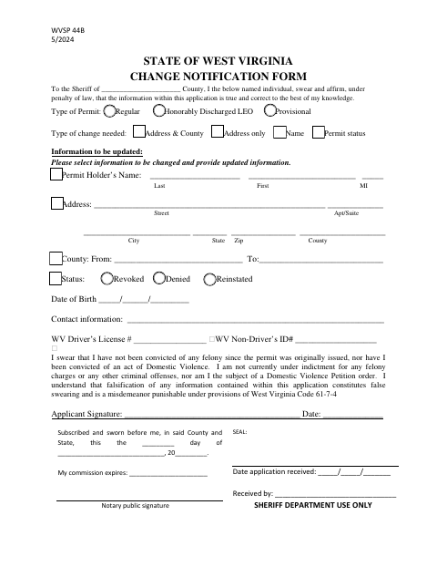 Change Notification Form, Berkeley County form, first page