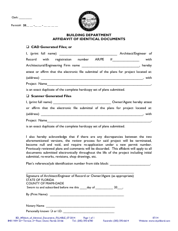First page of the Affidavit of Identical Documents