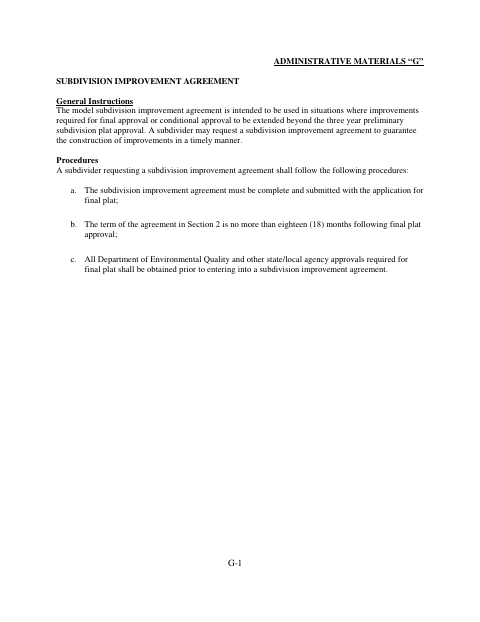 Subdivision Improvement Agreement, Lake County form, first page