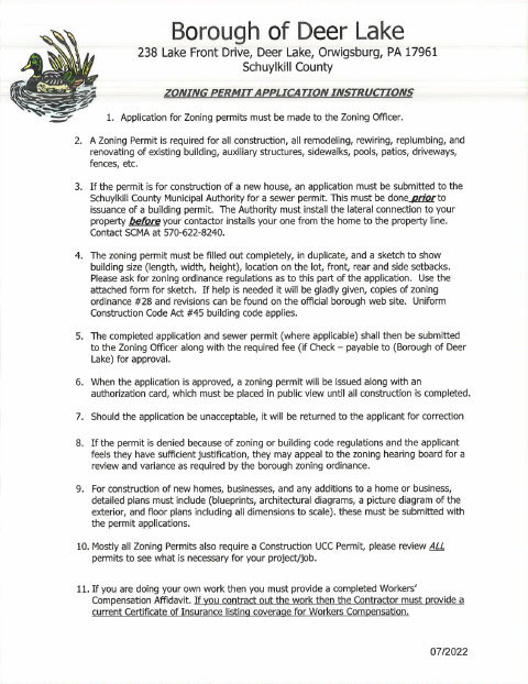 First page of the Zoning Permit Application