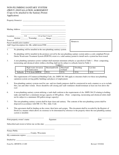 Non-Plumbing Sanitary System (Privy) Installation Agreement, Oneida County form, first page