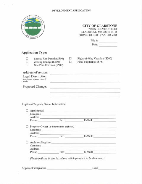 First page of the Development Application and Owner Authorization