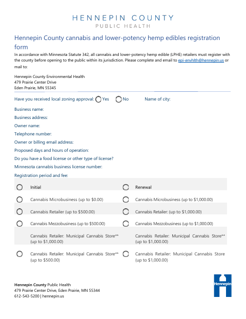 First page of the Cannabis and Lower-Potency Hemp Edibles Registration Form