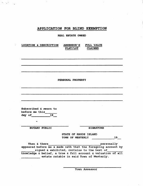 First page of the Blind Exemption Application