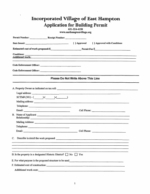 First page of the Building Permit Application