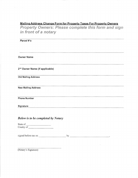 Mailing Address Change Form For Property Taxes, Cascade County form, first page