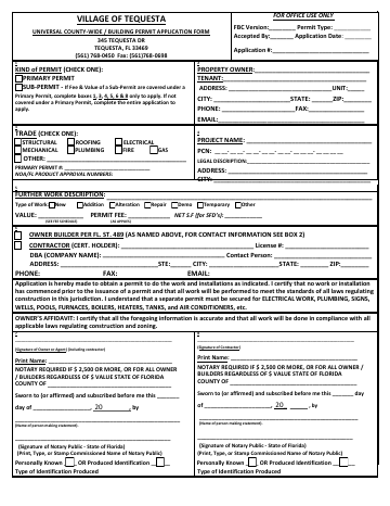 First page of the Building Permit Application