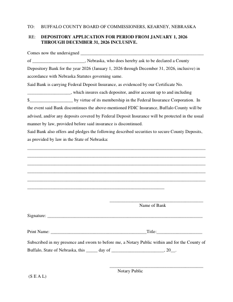 Depository Application, Buffalo County form, first page