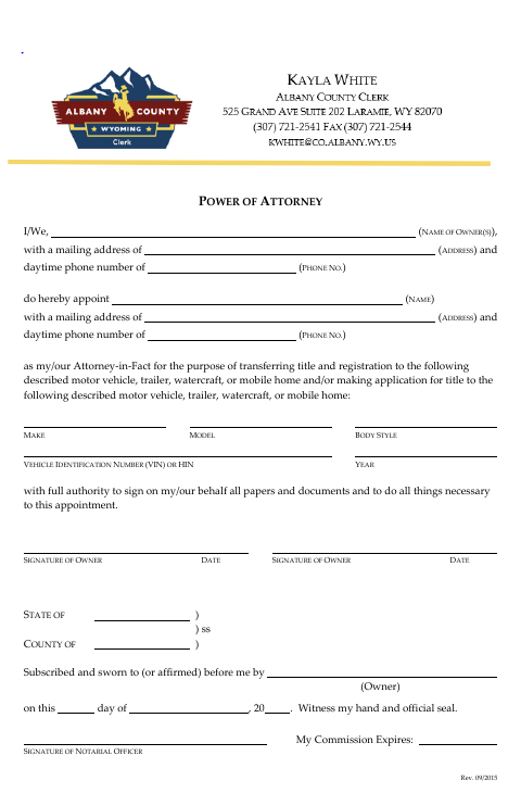 Power of Attorney, Albany County form, first page