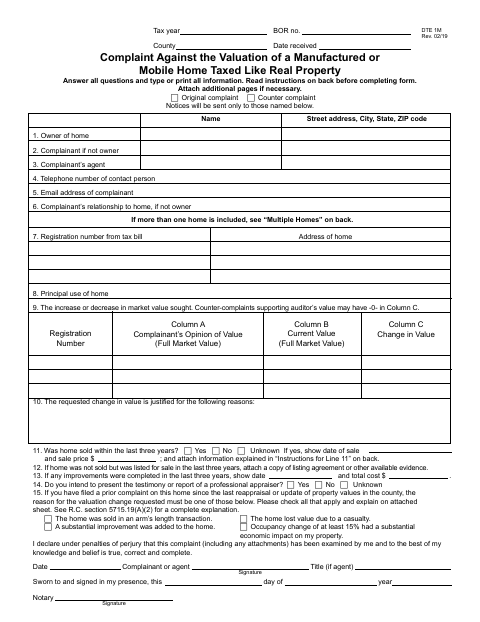 Complaint Against Manufactured or Mobile Home Valuation, Greene County form, first page