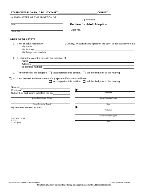 Petition for Adult Adoption, Crawford County form, first page
