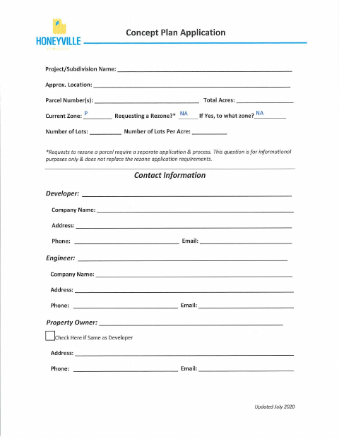 First page of the Concept Plan Application