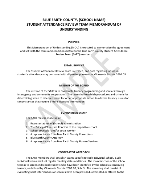 First page of the Student Attendance Review Team Memorandum of Understanding