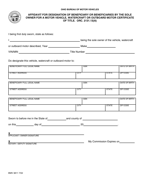 Affidavit for Designation of Beneficiary, Erie County form, first page