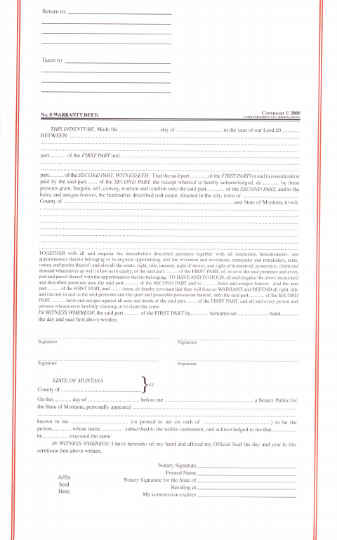 Warranty Deed, Rosebud County form, first page