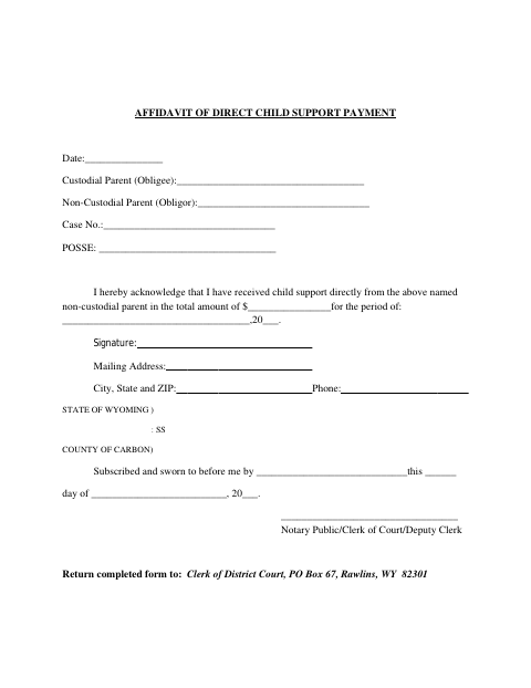 Affidavit of Direct Child Support Payment, Carbon County form, first page