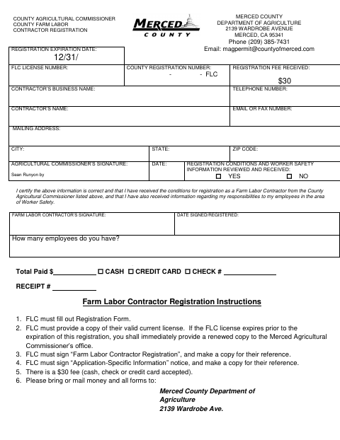 First page of the Farm Labor Contractor Registration