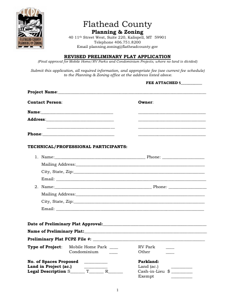 First page of the Revised Preliminary Plat Application