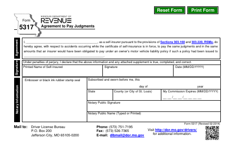 5317 Agreement to Pay Judgments first page