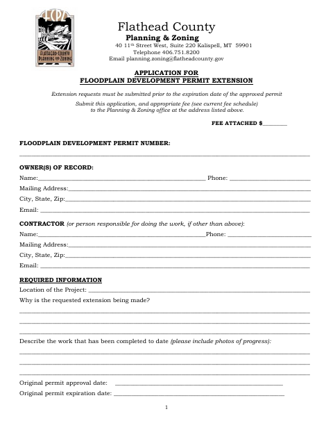First page of the Application for Floodplain Development Permit Extension
