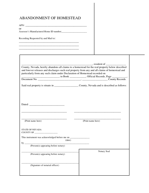 Abandonment of Homestead, Humboldt County form, first page