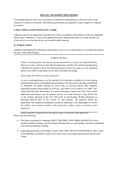 First page of the Qualified Resort Area Special Use Permit Application