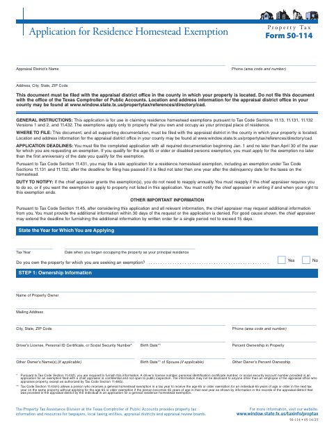 Application for Residence Homestead Exemption, Val Verde County form, first page
