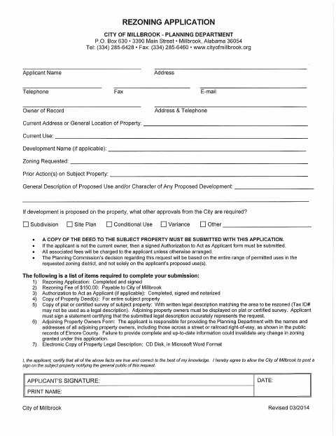 First page of the Rezoning Application
