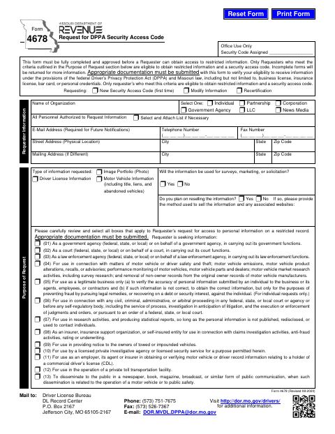 Form 4678 Request for DPPA Security Access Code first page
