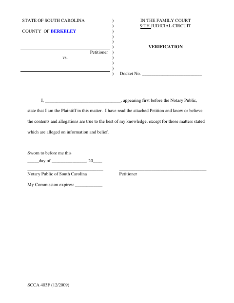 Verification, Berkeley County form, first page