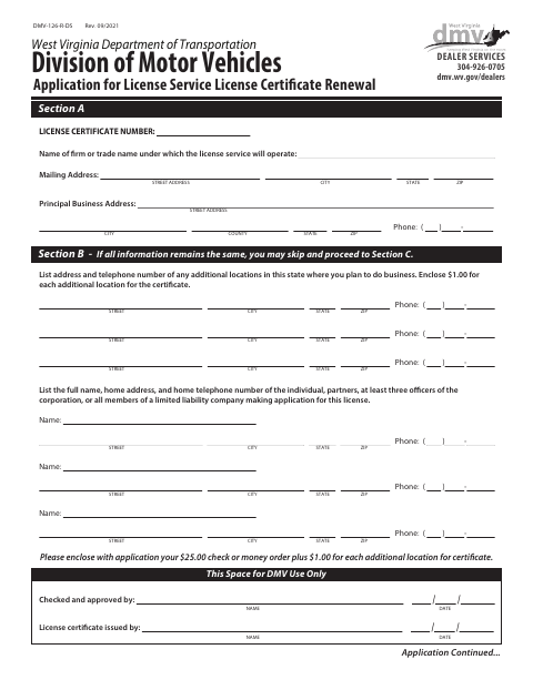 DMV-126-R-DS License Service License Certificate Renewal first page