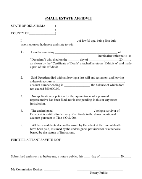 Small Estate Affidavit, Grant County form, first page