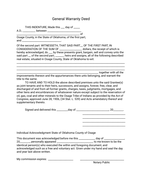 General Warranty Deed, Osage County form, first page