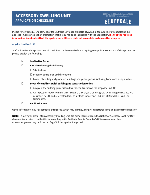 First page of the Accessory Dwelling Unit Application
