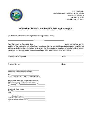 First page of the Seacoat and Restripe Affidavit