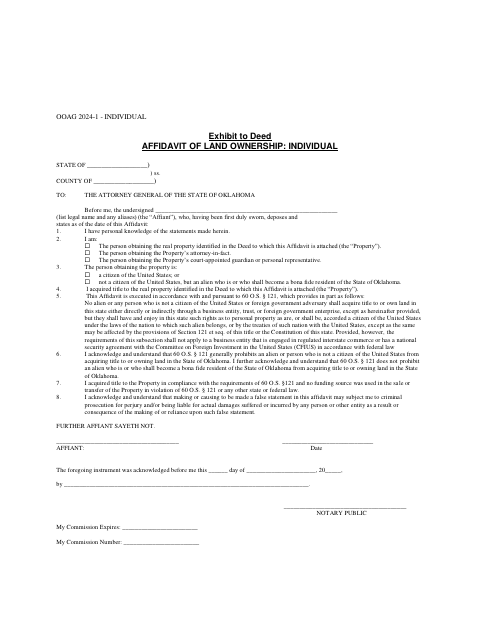 Affidavit of Land Ownership: Individual, Kay County form, first page