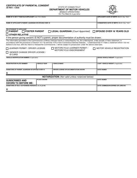Certificate of Parental Consent 2D first page