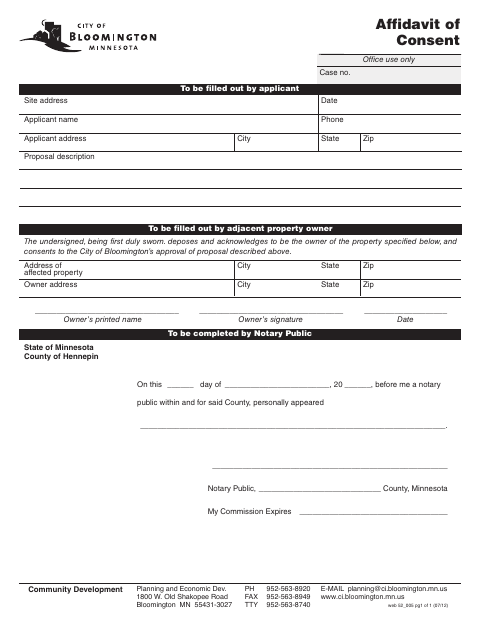 First page of the Affidavit of Consent