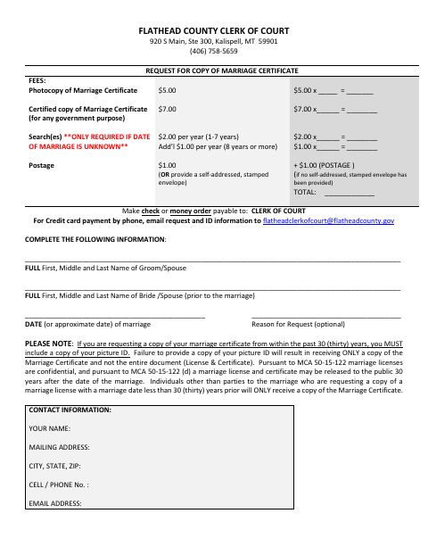 First page of the Request for Copy of Marriage Certificate