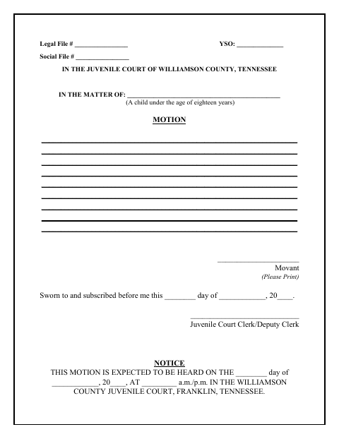 Motion, Williamson County form, first page