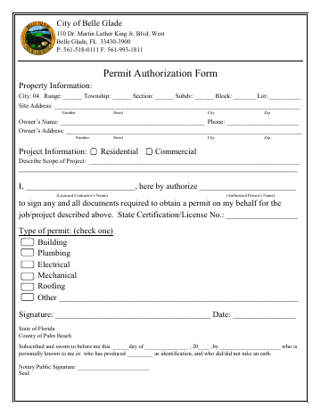 First page of the Permit Authorization Form