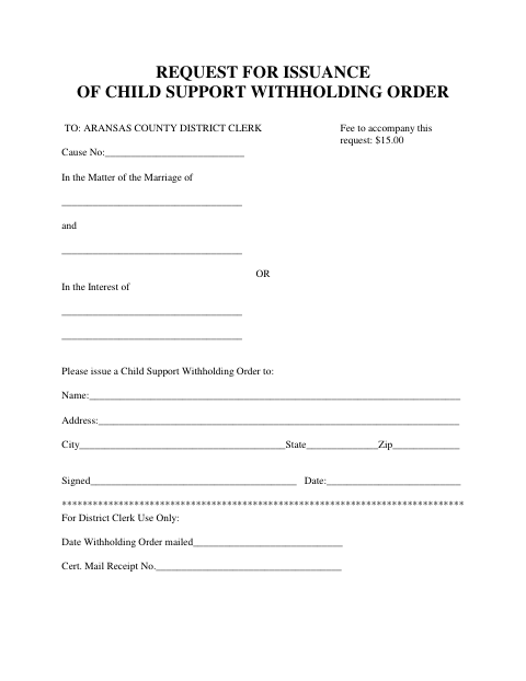 First page of the Request for Issuance of Child Support Withholding Order