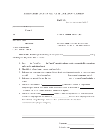 Affidavit of Damages - St. Lucie County Clerk — St. Lucie County form, first page